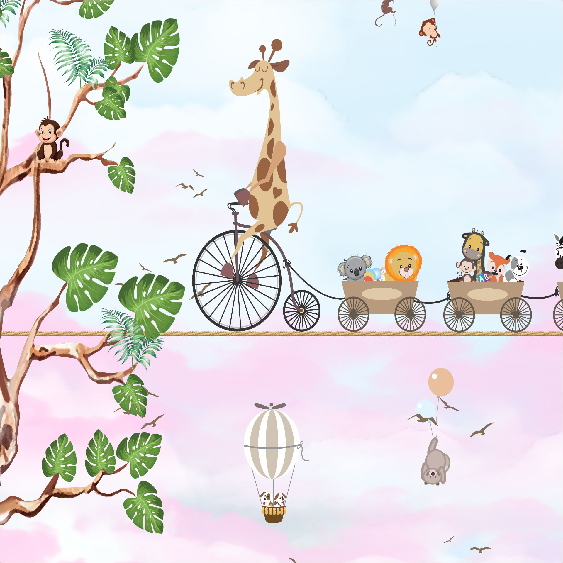 Girafa Ciclista Céu Rosa